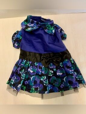 M. Isaac Mizrahi Floral Dot Collection Party Dog Dress Pet Blue Black Designer